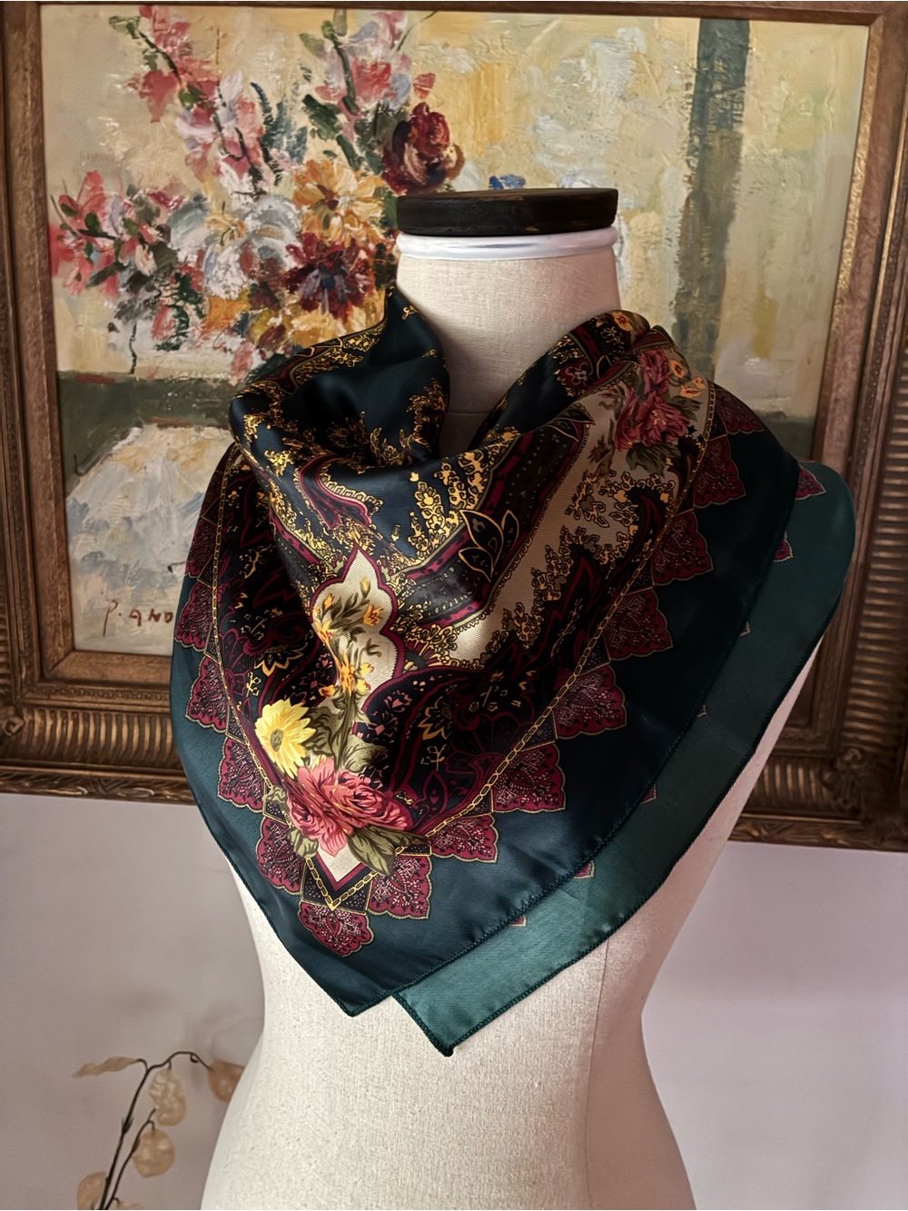 Vintage Floral Rustic Western Satin Scarf